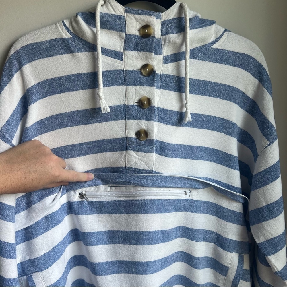 Striped Blue and White Women's Hoodie - Picture 8 of 16
